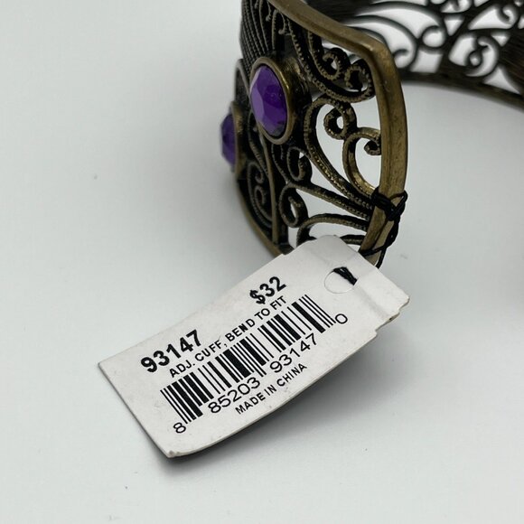 Cookie Lee Adjustable Filigree Cuff Bracelet‎ With Purple Gemstones NEW - Picture 4 of 6